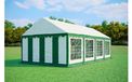 Tente de réception 4x8 m PREMIUM – PVC 500 g/m², ignifuge, cadre au sol + renforts de toit, 155 kg - Vert-blanc