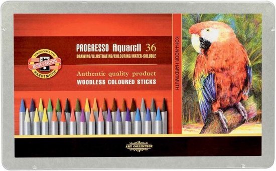 Koh-i-Noor Progresso 8782 Aquarel kleurpotloden in metalen doos, set van 12