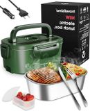 Lunchbox électrique sans marque Chauffe-plat 3 en 1 - Contenant en acier inoxydable 15L - Vert foncé, Gris, Néon