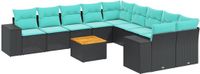 vidaXL 11-delige tuinbankset met kussens, zwart polyrotan