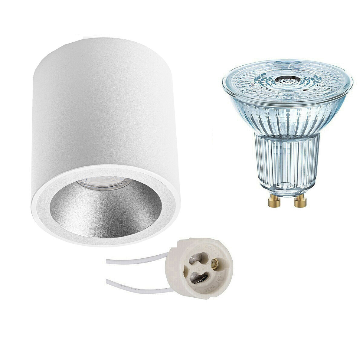 Osram Voordeelset - Opbouwspot Set - Parathom PAR16 930 36D - Pragmi Cliron Pro - GU10 Fitting - Dimbaar - Opbouw Rond - Mat Wit/Zilver - 3.7W - Warm Wit 3000K - Verdiept - Ã˜90mm