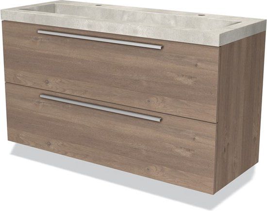 Maxaro Modulo Badkamermeubel 120cm Middenbruin Eiken Beton 2 Lades