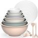 Sans marque Bol mélangeur, set de 6, bol à salade en plastique Nist avec couvercle, bol avec couvercle, incluant 2 fourchettes et 4 cuillères à mesurer, sans BPA et empilable, idéal pour mélanger et servir (kaki, 18 cm, 1 L)