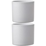 Mica Decorations 2x stuks bloempot in kleur relief wit keramiek voor kamerplant H17.5 x D19.5 cm- plantenpotten binnen