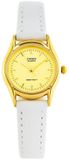 Casio Dameshorloge LTP-1094Q Serie - Gouden Wijzerplaat - Witte Lederen Band