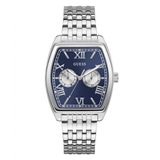 Guess Gabriel herenhorloge, zilverkleurig, 38 mm, blauwe wijzerplaat, datumweergave