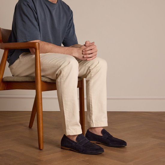 Manfield - Heren - Blauwe suède loafers - Maat 43