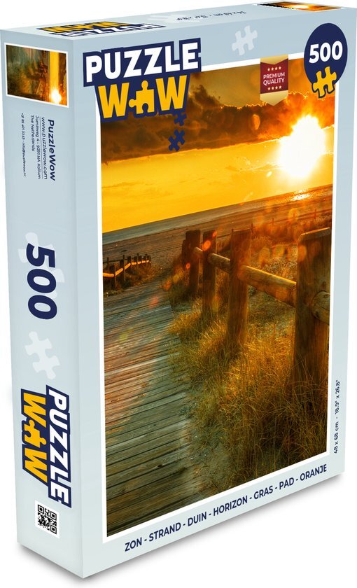 MuchoWow Puzzel Zon - Strand - Duin - Horizon - Gras - Pad - Oranje - Legpuzzel - Puzzel 500 stukjes - Sinterklaas cadeautjes - Sinterklaas voor grote kinderen