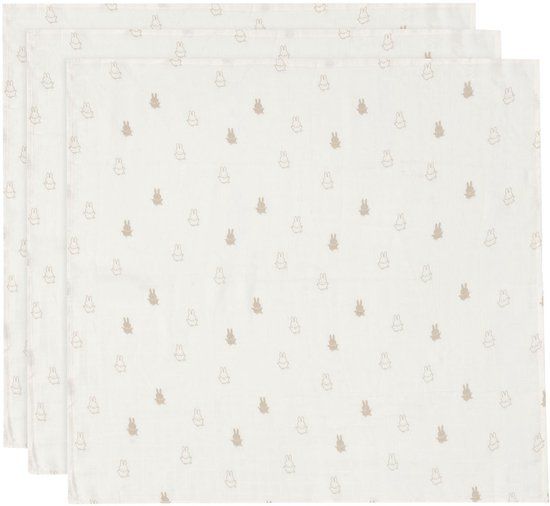 Jollein x Nijntje - Hydrofiele Doek Small 70x70cm - Happy Miffy - Nougat - 3 Stuks