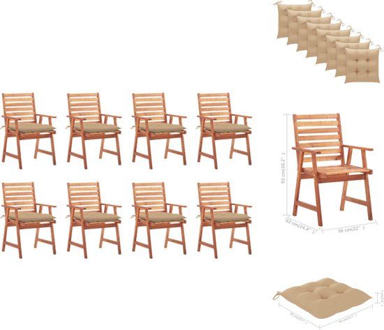 vidaXL Tuinstoelenset - Acaciahout - Beige Kussens - 8 stuks - 56x62x92cm