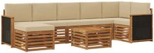 vidaXL - Hoek loungeset - 7 zitplekken - Naturel en beige - Massief Acacia Hout