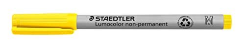 Staedtler STAEDTLER Foliepen niet-permanent Lumocolor, geel, oplosbaar in water, Made in Germany, lange levensduur, ronde punt M ca. 1,0, 10 gele universele pennen in kartonnen etui, 315-1