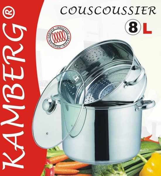 KAMBERG Couscouspan couscoussier Inox 8 liter - RVS - 24 cm - Met deksel