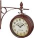 Merkloos Relaxdays Stationsklok Dubbelzijdig Retro Klok met Cijfers op Batterijen Muurklok 34 x 35 x 10 cm Bruin