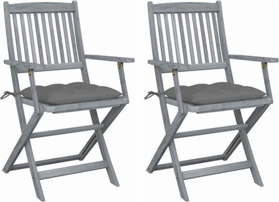 VidaXL Tuinstoelen 2 stuks met kussens, acaciahout, grijs