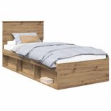 vidaXL Bedframe Ambachtelijk Eiken 100 x 200 cm Bewerkt Hout