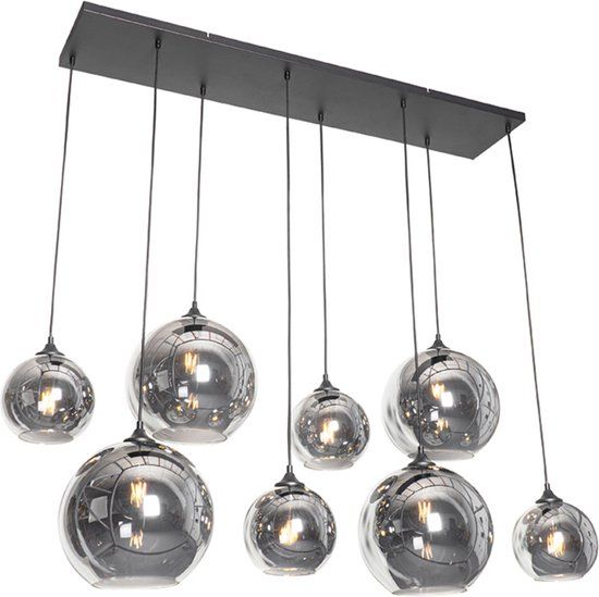 QAZQA Sandra - Art Deco Hanglamp - 8 Lichts - Zwart - E27 Fitting