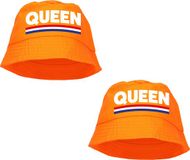 Bellatio Decorations 4x stuks queen bucket hat - oranje - Koningsdag/ EK/ WK - Holland vissershoedje