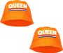 Bellatio Decorations 4x stuks queen bucket hat - oranje - Koningsdag/ EK/ WK - Holland vissershoedje