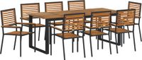 vidaXL Eettafel Set - 9-delig - Zwart - Massief Acacia Hout