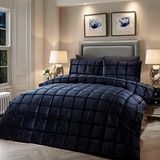 Soiree - Brighton Square - Fluwelen Dekbedovertrek Set - Kingsize Bed in Navy