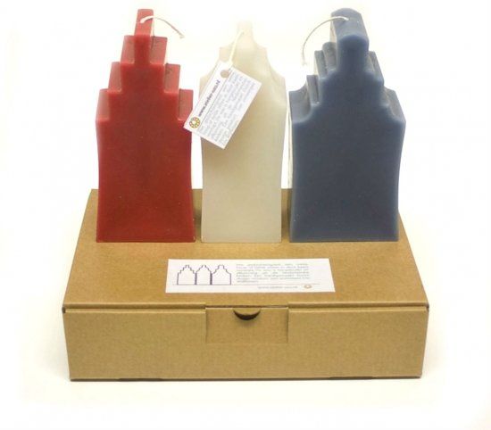 Ozo Grachtenpand Kaarsen Rood Wit Blauw - Relatiegeschenk