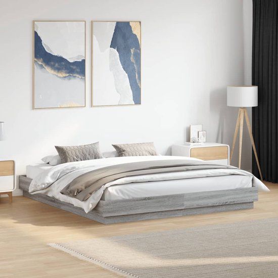 vidaXL Bedframe met LED-verlichting, grijs sonoma eikenkleur, 180x200 cm