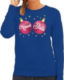 Bellatio Decorations Foute kersttrui / sweater blauw met roze Xmas Balls borsten voor dames - kerstkleding / christmas outfit M