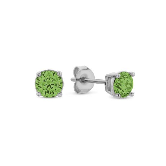 New Bling 9NB-1168 Zilveren Oorknopjes met Zirkonia Steentje 4mm - Groen - Rhodium - Zilver