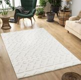 Mia's Carpets Theo Modern laagpolig met high-low effect, 3D-effect, hoge pooldichtheid, behaaglijk, Scandinavisch design, crème, 80 x 150 cm