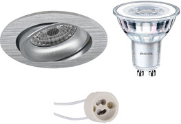 BES LED LED Spot Set - Pragmi Delton Pro - GU10 Fitting - Inbouw Rond - Mat Zilver - Kantelbaar - Ø82mm - Philips - CorePro 830 36D - 4.6W - Warm Wit 3000K