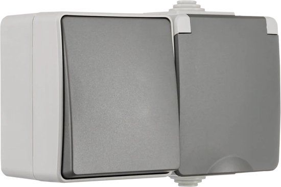 Opbouw Wandcontactdoos 2-voudig Grijs | IP55 | Met Schakelaar