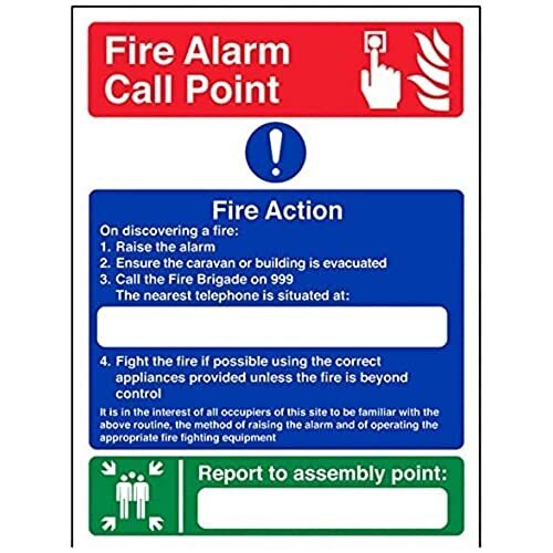 V Safety VSafety Caravan Site Fire Action/Your Assembly Point Is: Teken - 150mm x 200mm - Zelfklevende Vinyl