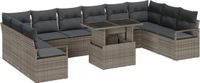 vidaXL Tuinbank Set 11-delig Grijs Polyrattan