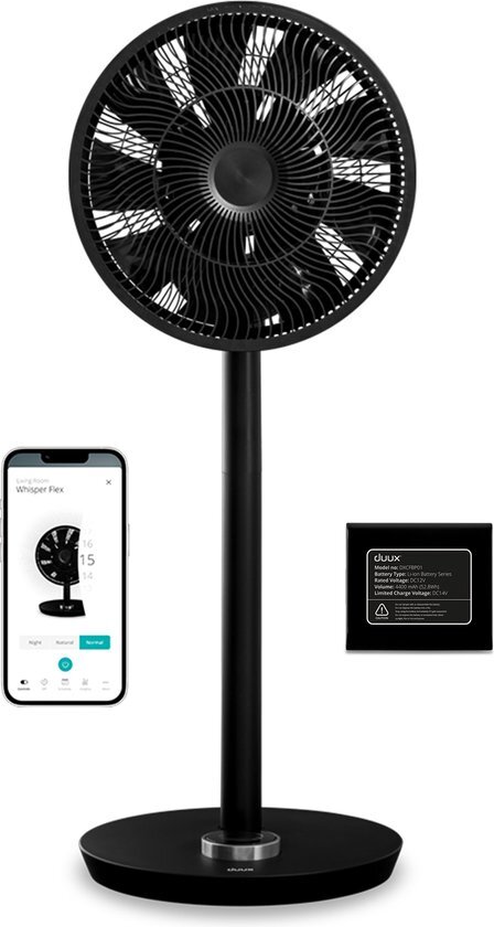 Duux Whisper Flex Smart Fan Black with Battery Pack Black