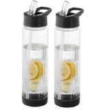 Merkloos / Sans marque 2x Transparante drinkflessen/waterflessen met zwart fruit infuser 850 ml - Sportfles - BPA-vrij