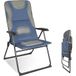 Homecall Folding garden camping chair steel Rip-Stop polyester/mesh padded backrest adjustable extra high blauw/grijs