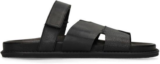 Manfield Heren Zwarte Leren Slippers Maat 44