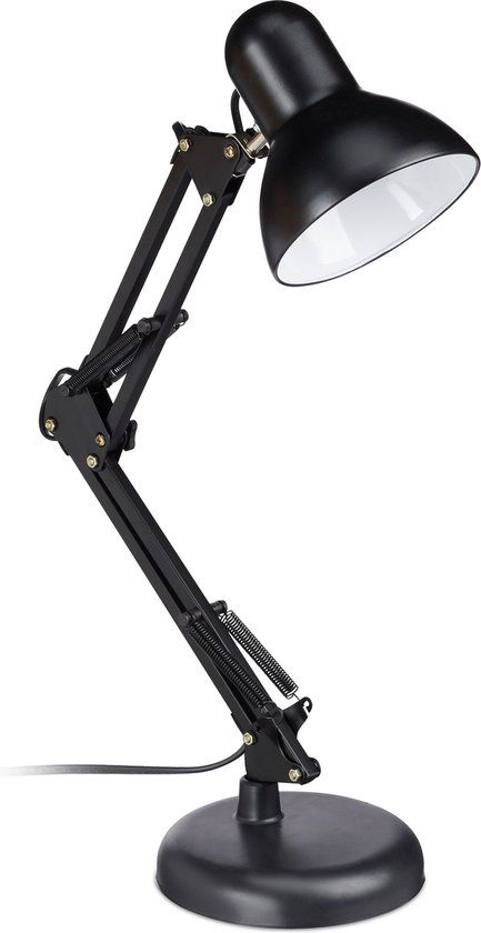 Relaxdays Retro Bureaulamp - Flexibele Knikarm - Zwart