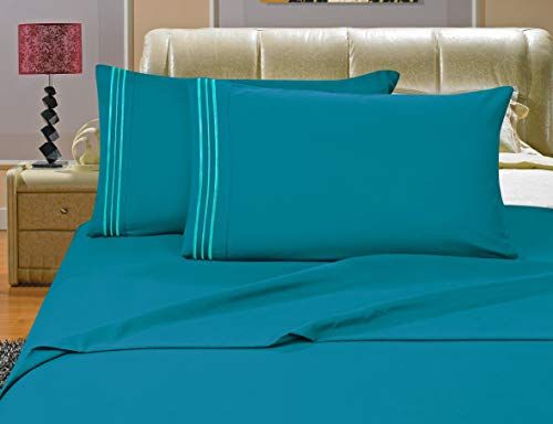 Elegant Comfort 1500 Draaddichtheid Egyptische Kwaliteit 4-delige lakenset met diepe zakken, Queen, Turkooise