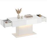 HOMCOM Coffee Table - Spaanplaat, MDF - 108L x 48B x 55H cm - Hoogglans Wit