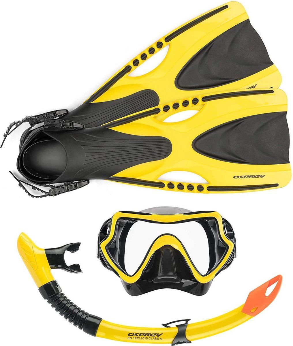Osprey Snorkelset Siliconen Zwart/geel 5-delig Maat XXL