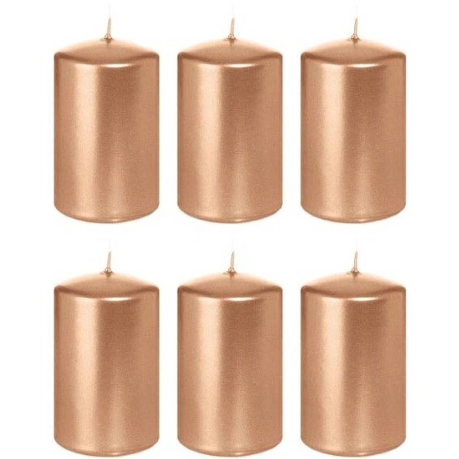 Trend Candles 6x Rosegouden cilinderkaarsen/stompkaarsen 5 x 8 cm - Geurloos - Goudkleurig