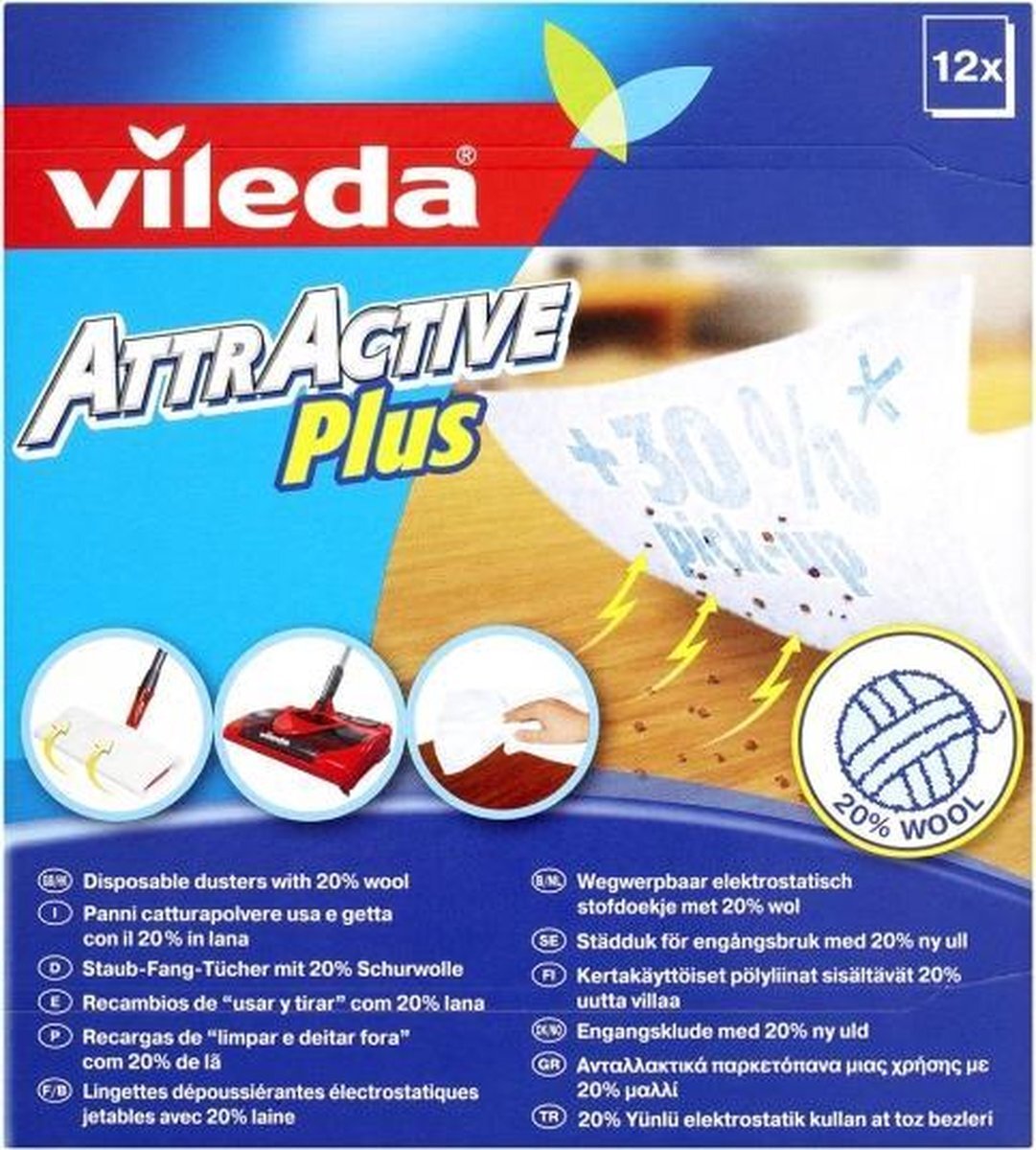 Vileda AttrActive Plus Lingettes Dépoussiérantes 12 Pièces