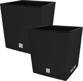 KOTARBAU® Jardinière carrée avec pot intérieur - Jardinière carrée 26x26 cm 2 Pièces - Pot de fleurs 15,8 L - Jardinière - Plastique - Aspect rotin - Anthracite