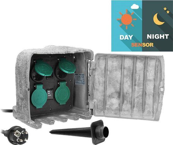 ORNO Buitenstopcontact - 4 stopcontacten - Grijs - 3 meter snoer - IP44