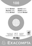 Exacompta 10x Pak 100 steekkaarten bristol in folie - geruit 5x5 niet geperforeerd 148x210mm, Wit