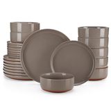 Service de table, en grès, 24 pièces, set combiné, service pour 8 personnes, marron