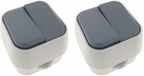 Benson Prise murale - 2x - interrupteur va-et-vient - en saillie - IP54 - 10A - blanc/anthracite