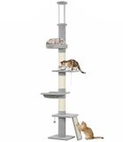 PawHut Cat Tree-Spanplatte, Plüsch-40L x 40B x 230-260H cm-Hellgrau
